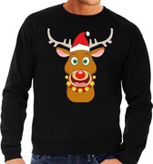 Foute kersttrui / sweater met Rudolf het rendier met rode kerstmuts zwart voor heren - Kersttruien L (52)