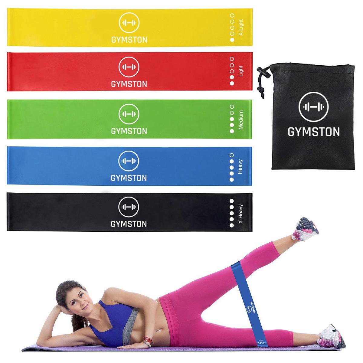 Gymston - 5 Sport Elastiek Banden Set/ fitness elastiek - Inclusief Draagtas en E-Book(pdf) + Handleiding met weerstandsbanden oefeningen!