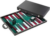 Backgammon lederlook ingelegd vilt zwart/rood/ivoor 38cm
