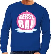 Foute kersttrui kerstbal roze op blauwe sweater voor heren - kersttruien 2XL (56)