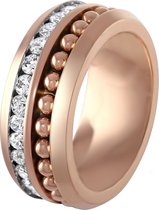Lucardi Dames Ring roseplated bolletjes witte zirkonia - Ring - Cadeau - Staal - Zilver- en Rosékleurig