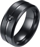 Zwarte stalen heren ring met steen-21mm