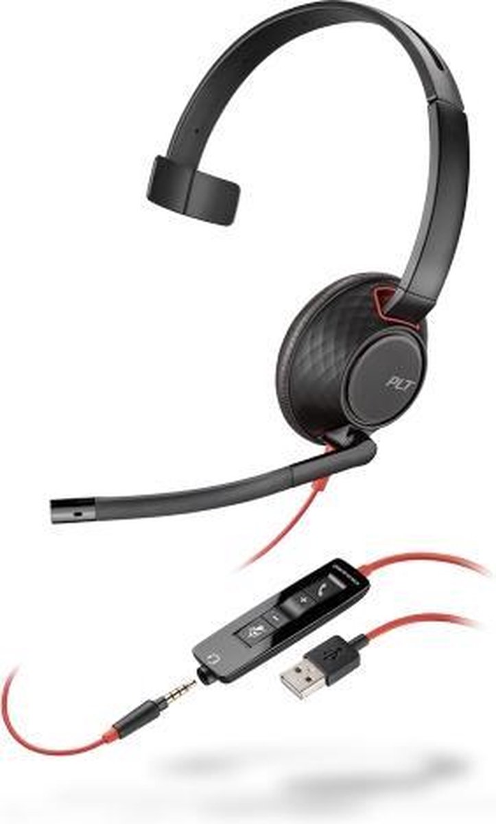 POLY Blackwire 5210 Headset Bedraad Hoofdband Oproepen/muziek USB Type-A Zwart, Rood