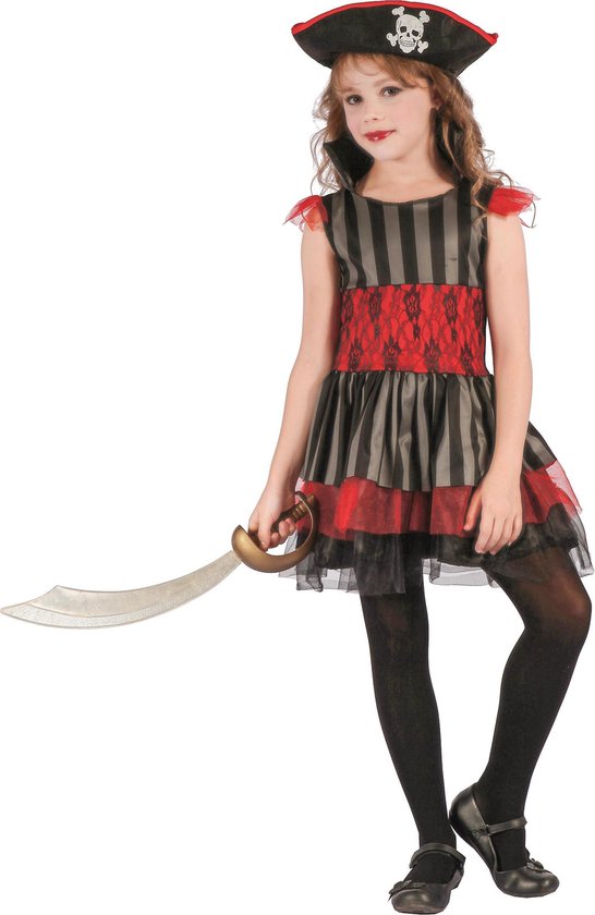 LUCIDA - Zwart en rood piraten kostuum voor meisjes - L 128/140 (10-12  jaar) -... | bol.com