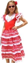 Spaanse jurk - Flamenco - Rood/Wit - Maat 140/146 (12) - Verkleed jurk