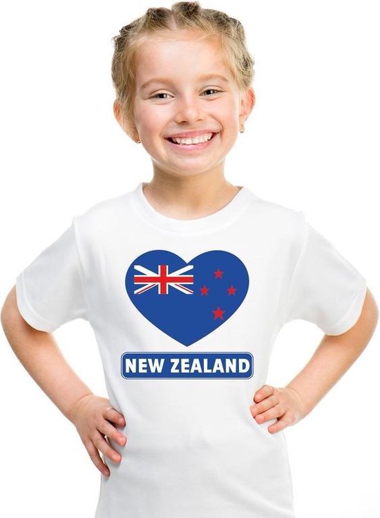 Nieuw Zeeland hart vlag t-shirt wit jongens en meisjes 158/164