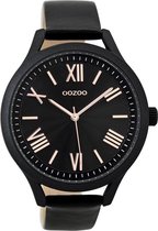 OOZOO Timepieces - Zwarte horloge met zwarte leren band - C9479