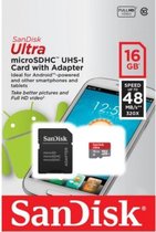 Sandisk Ultra Micro SD kaart 16GB met adapter