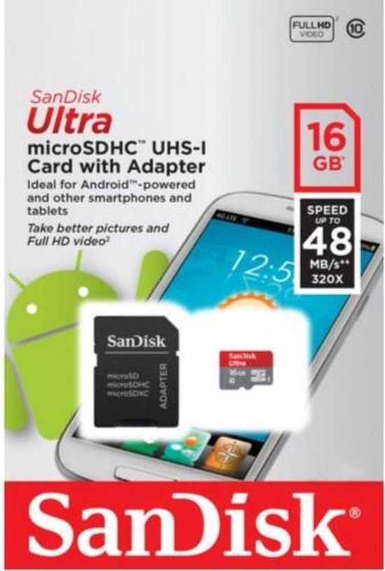 bezoeker Ontwikkelen Rusland Sandisk Ultra Micro SD kaart 16GB met adapter | bol.com