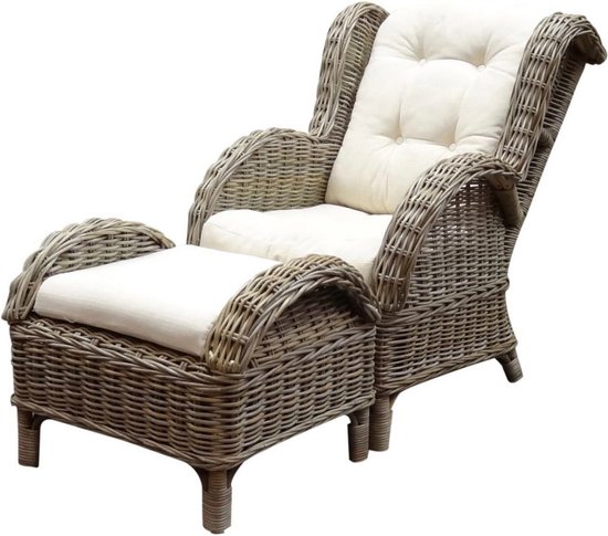 Natural lounge balkonset 2-delig naturel rotan wit