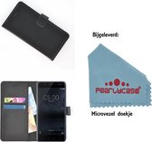 Pearlycase® Zwart effen Wallet Bookcase Hoesje voor Nokia 6 (2018)