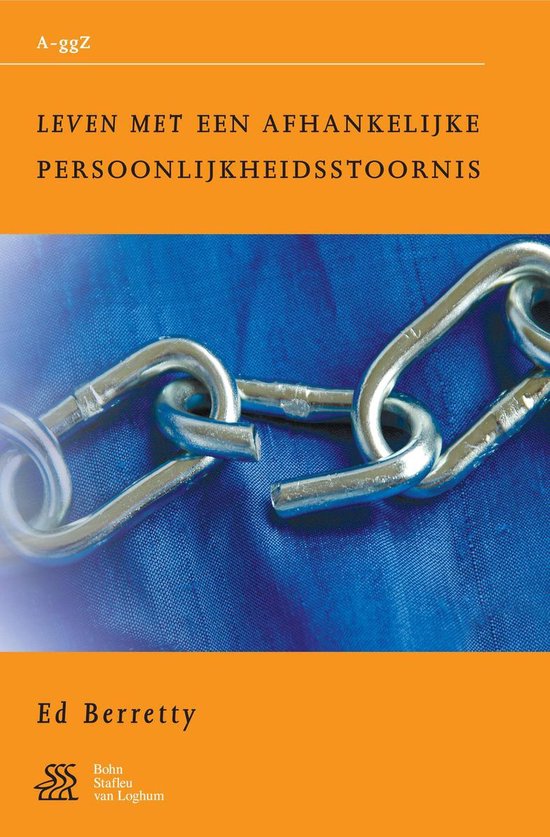 Een gebroken metalen ketting op een blauwe ondergrond. Titel: Leven met een afhankelijke persoonlijkheidsstoornis.
