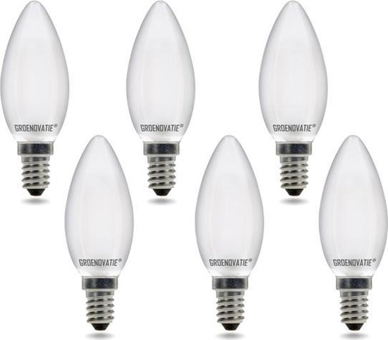 Groenovatie LED Filament Kaarslamp E14 Fitting - 2W - Extra Warm Wit - 6-Pack - Dimbaar - Mat