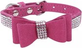 Halsband roze strik met strass stenen - hondenstrik - bling bling - luxueus - stijlvol - luxe - trendy - stlijlvol - roze - rose - pink - fuchsia - knalroze - hondenmode - mooie - schattig - riem - band