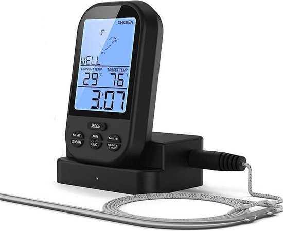 serveerster dump vergeten Digitale Keukenthermometer - RVS/Kunststof - Vlees/Vis Thermometer -  Draadloos - Zwart | bol.com