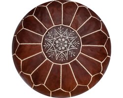 Leren Poef - Honing Bruin - Handgemaakt en hoge kwaliteit - Gevuld geleverd - Poufs&Pillows
