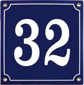 Emaille huisnummer blauw nr. 32