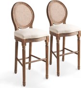 Barstoel 48x52x123 cm linnen rattan crèmewit 2 st (incl. vloerviltjes)