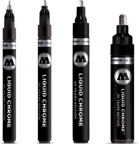 Molotow Liquid Chrome Marker Set - 1mm, 2 mm, 4mm & 5mm - Stift met zilver spiegeleffect - Molotow