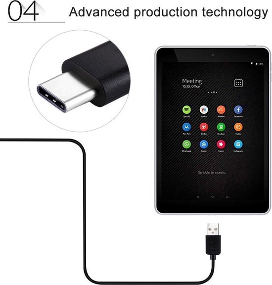 Haweel Gecertificeerde Type C kabel 1 Meter USB C Cable voor Samsung Galaxy Samsung Galaxy S9 (Plus),S8 (Plus), C9 Pro
