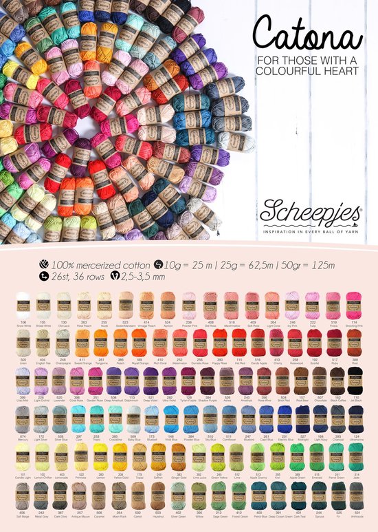 Pack de couleurs de Scheepjes Catona - 109 couleurs x 10 grammes (mini boules)
