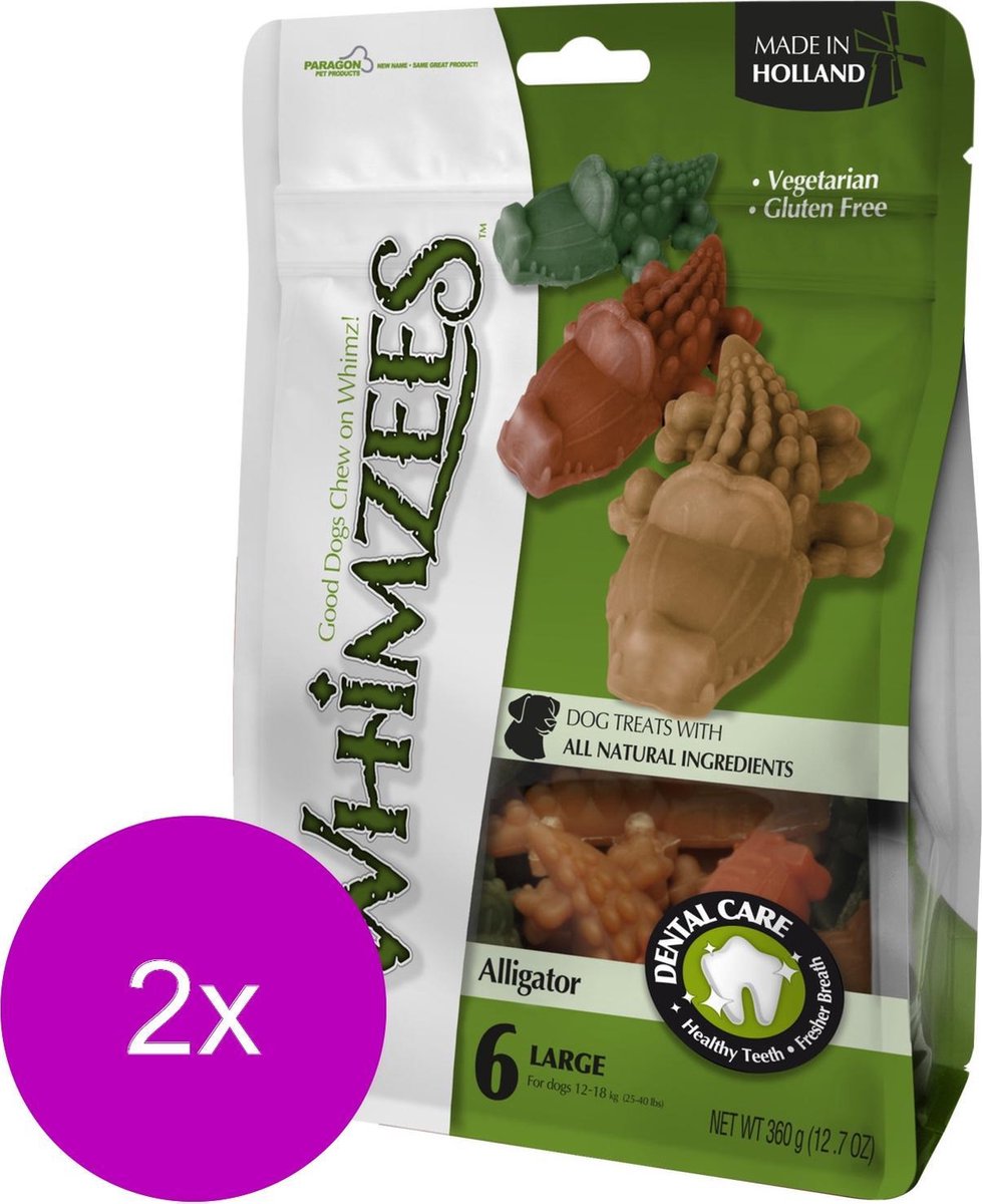 Whimzees Krokodil Large - Hondensnacks - 2 x 6x11.7 cm