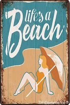 Strand Beach Life - Metalen Vintage Decoratie Wandbord - Zomer - Vakantie - Tuin