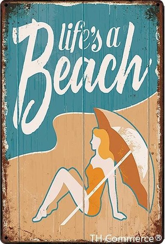 TH Commerce - Beach Beach Life - Enseigne murale de décoration vintage en métal - Garage - Enseigne publicitaire - Plaque murale - Rétro - Décoration murale - Tableau de texte - Nostalgie - 30 x 20 cm 0949
