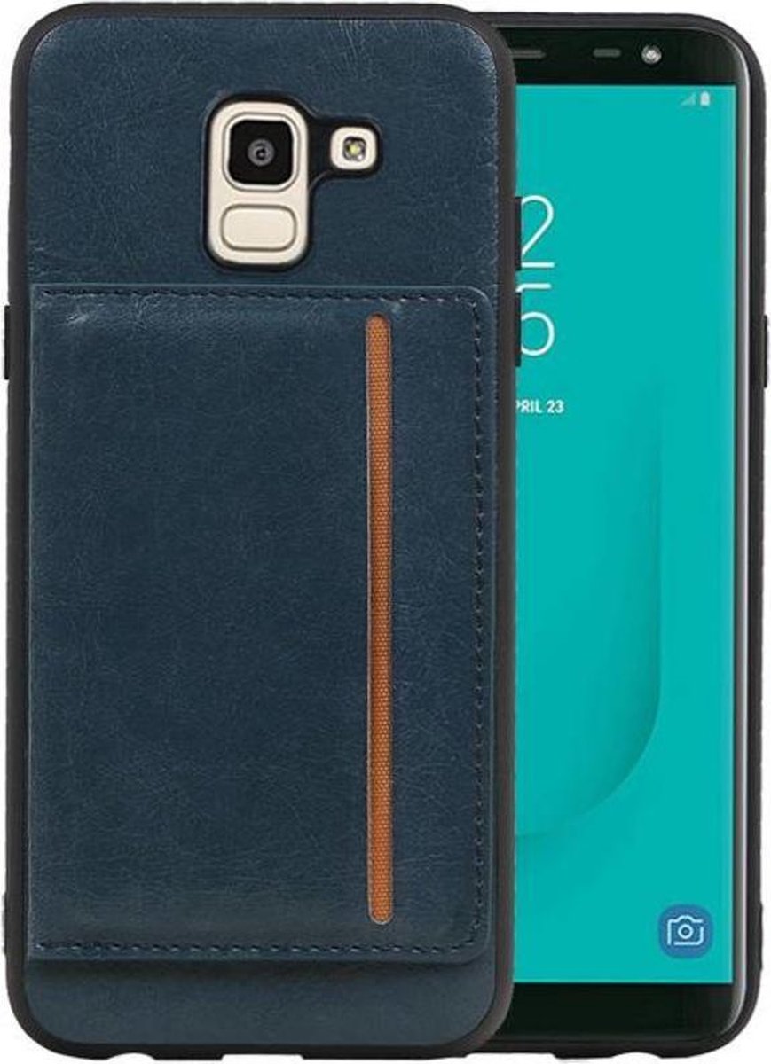 Staand Back Cover 1 Pasjes voor Galaxy J6 Navy
