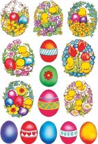135x Gekleurde paaseieren stickers met bloemen en kuikentjes - kinderstickers - stickervellen - knutselspullen