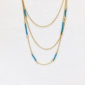 Fashionidea - Mooie goudkleurige ketting multi layher met turquoise kralen