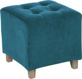 Atmosphera Zit krukje/bijzet stoel/poef - hout/stof - blauw fluweel - D35 x H35 cm
