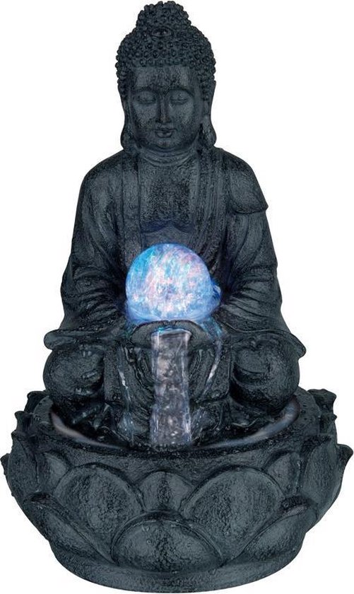 Boeddha met fontein en LED, 30cm (donker grijs) | bol