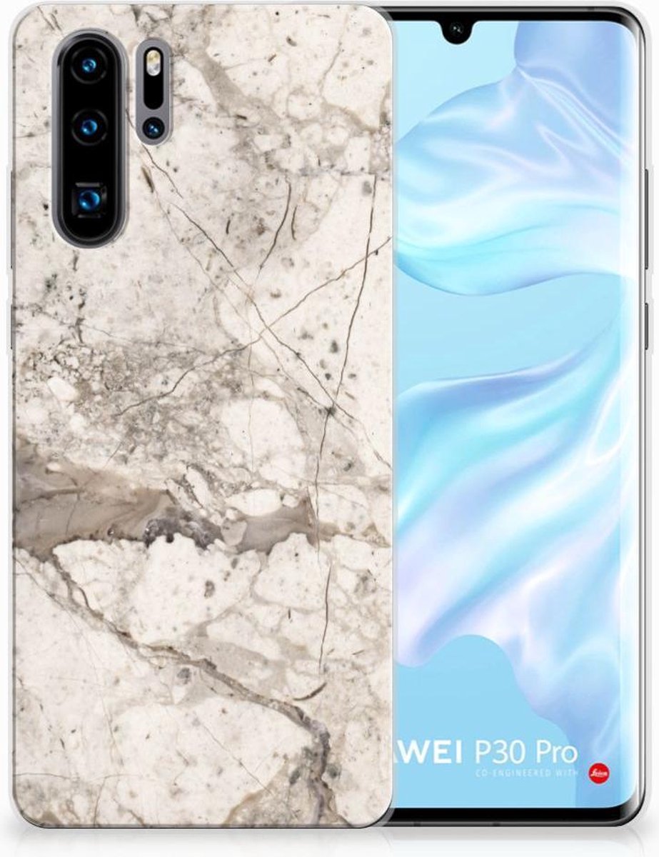 Huawei P30 Pro TPU Siliconen Hoesje Marmer Beige