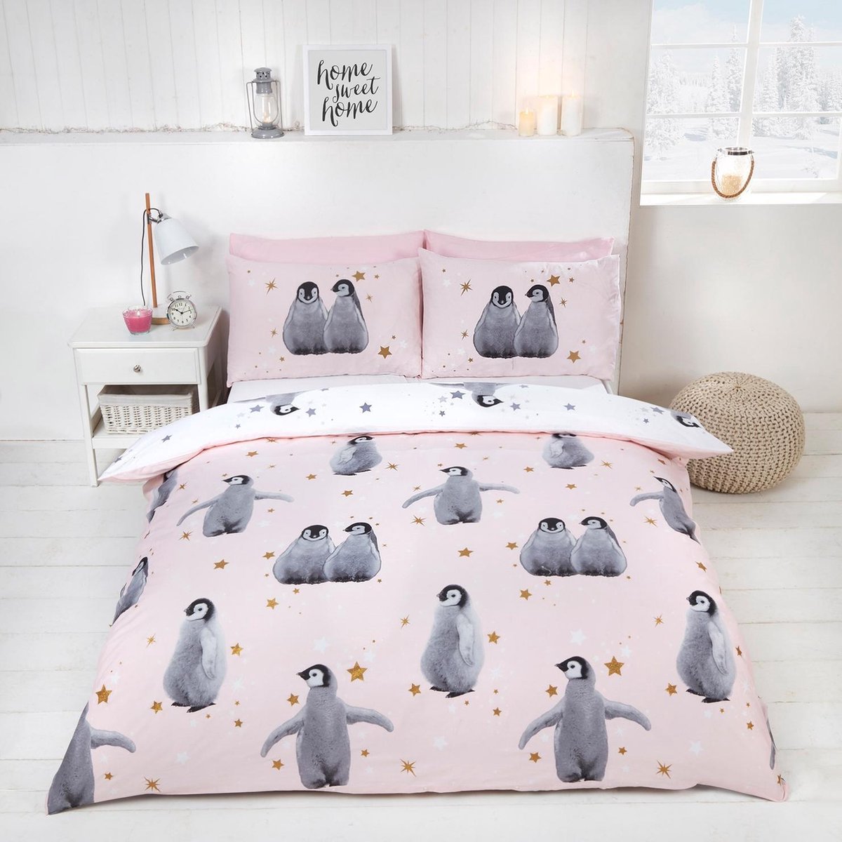 Pinguin 2 persoons dekbedovertrek - roze - Pinguins - 200 x 200 cm. | bol.com