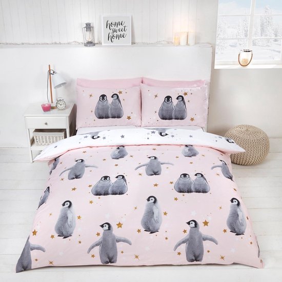 Pinguin 2 persoons dekbedovertrek - roze - Pinguins dekbed - 200 x 200 cm.  | bol.com