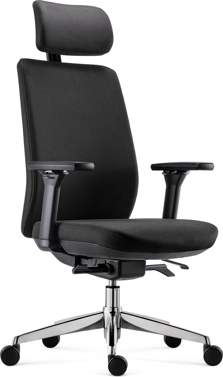 BenS 918HCr-Synchro-4 zwart Luxe ergonomische bureaustoel met Hoofdsteun - Voldoet aan EN1335 & ARBO normen - Stoffen bekleding Volledig instelbaar