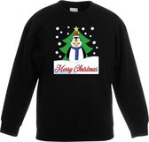 Zwarte kersttrui pinguin voor kerstboom voor jongens en meisjes - Kerstruien kind 7-8 jaar (122/128)