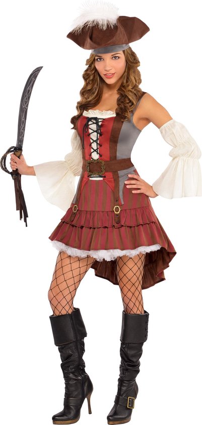 Kostuum Piraat Dames Polyester Rood 4-delig Mt Xl
