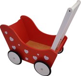 Bol.com Playwood - Houten Poppenwagen rood met witte hartjes aanbieding