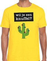 Wil je een knuffel tekst t-shirt geel heren XL