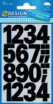 60x Avery Etiketten cijfers en letters 0-9 groot, 2 blad, zwart, waterbestendige folie