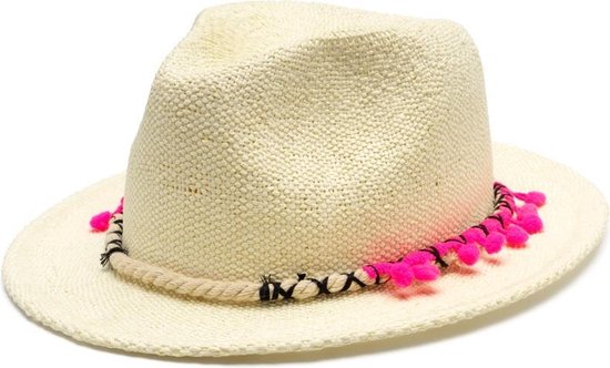 Mim Pi Crème/witte meisjes hoed met roze pompoms | bol.com