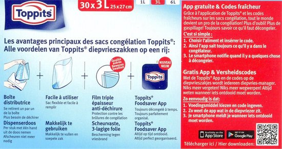 Bol Com Toppits Diepvrieszakken 3 Liter 30 Stuks Per Doos 6 Doosjes