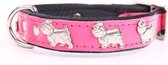 Dog's Companion - Leren halsband Westie - Lengte: 45cm (35-41cmx20 mm), Kleur: Roze / Zwart