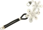 Behave® Armband - bloemen zilver-kleur zwart 19 cm