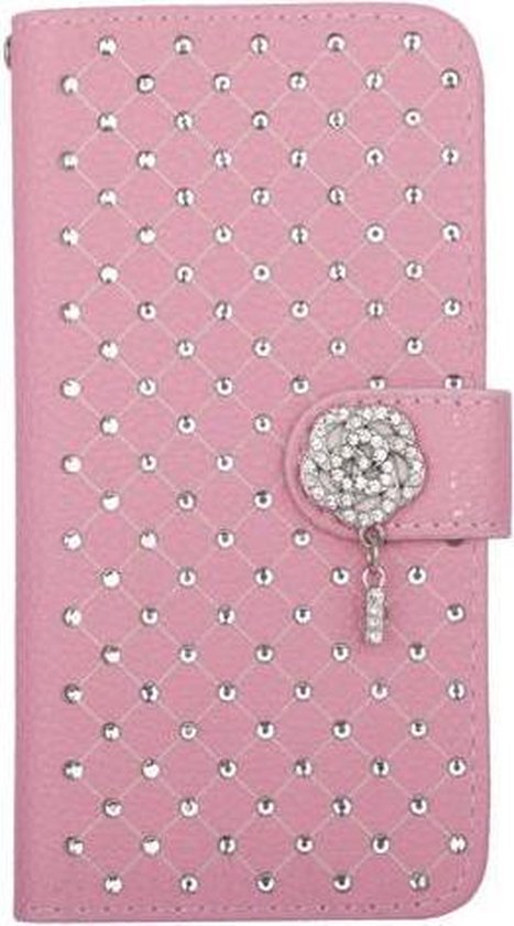 iPhone 6/6S Bookcase Hoesje Diamantjes Roos Roze
