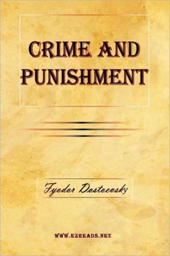 Boekomslag van Crime and Punishment door Fjodor Dostojevski op een vergeelde, verweerde achtergrond.