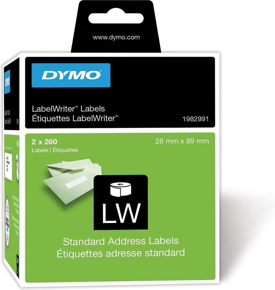 DYMO LW adresetiketten, 28 mm x 89 mm, papier, 2 x 260 etiketten