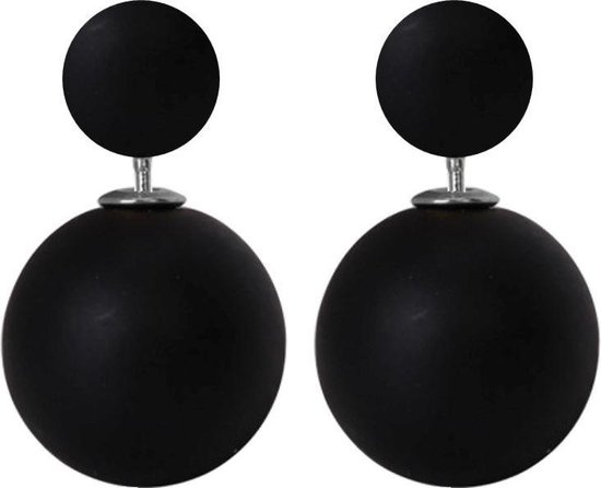 Fako Bijoux® - Oorbellen - Double Dots - Parel - Mat Zwart